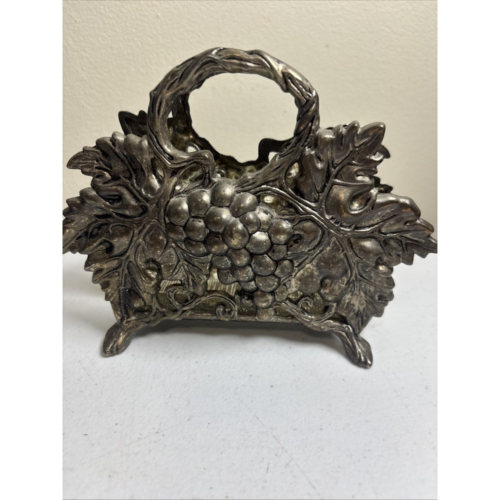 Vntg Silver Plated Napkin Holder w/ Ornate Grape Design by Studio Silversmiths